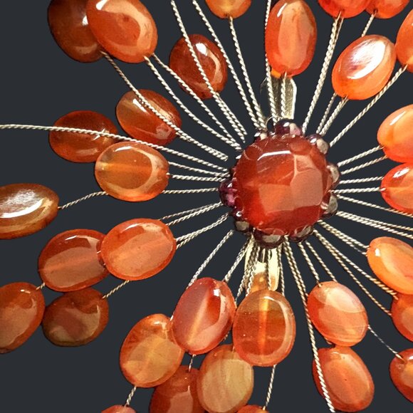 Artisan-Made Wired Starburst Spray Brooch Amber Jewels Silver Wire EUC - Picture 6 of 9